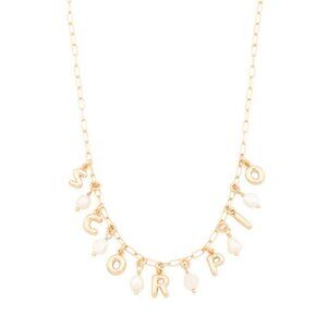 NWT LUNA NORTE Scorpio Gold Tone Astrological Pearl Letter Necklace w/ Gift Box